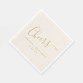Cheers Minimalist Ecru en Gold Custom Wedding Servet (Hoek)