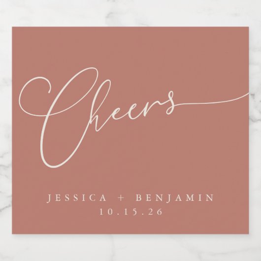 Cheers Minimalist Terracotta Script Custom Wedding Likeurfles Etiket (Enkel label)