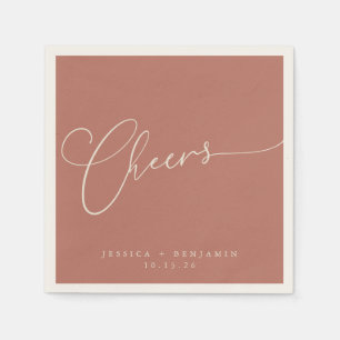 Cheers Minimalist Terracotta Script Custom Wedding Servet