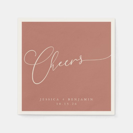 Cheers Minimalist Terracotta Script Custom Wedding Servet (Voorkant)
