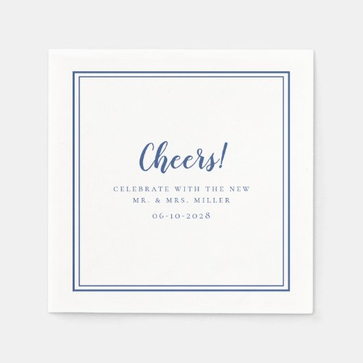 Cheers minimalist Wedding Mr & Mrs Modern Blue Servet (Voorkant)