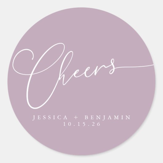 Cheers minimalistisch Lila script aangepaste bruil Ronde Sticker (Voorkant)