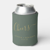 Cheers minimalistisch Sage Green Gold Custom Weddi Blikjeskoeler (Blikje Voorkant)