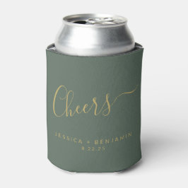Cheers minimalistisch Sage Green Gold Custom Weddi Blikjeskoeler