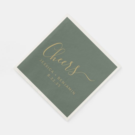 Cheers minimalistisch Sage Green Gold Custom Weddi Servet (Hoek)