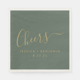 Cheers minimalistisch Sage Green Gold Custom Weddi Servet