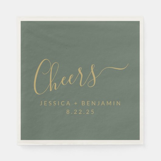 Cheers minimalistisch Sage Green Gold Custom Weddi Servet (Voorkant)