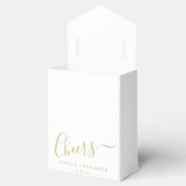 Cheers minimalistisch wit en gouden bruiloft bedankdoosjes (Geopend)