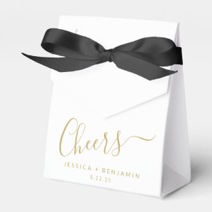 Cheers minimalistisch wit en gouden bruiloft bedankdoosjes