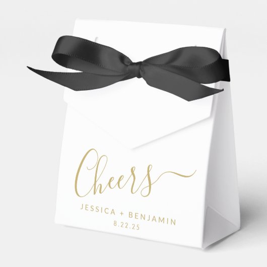 Cheers minimalistisch wit en gouden bruiloft bedankdoosjes (Voorkant Zijde)
