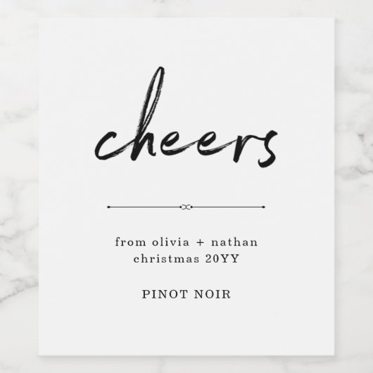 Cheers | Minimalistisch zwart-wit Wijn Etiket (Enkel label)