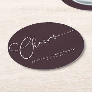 Cheers Minimalistische Plum Script Trouwkaart Ronde Kartonnen Onderzetter