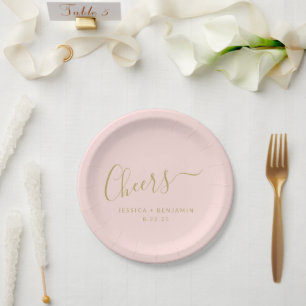 Cheers Minimalistische Roze Gouden Trouw  Papieren Bordje