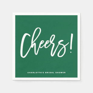 Cheers Modern Calligraphy Green Wedding Servet