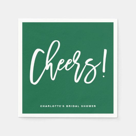 Cheers Modern Calligraphy Green Wedding Servet (Voorkant)