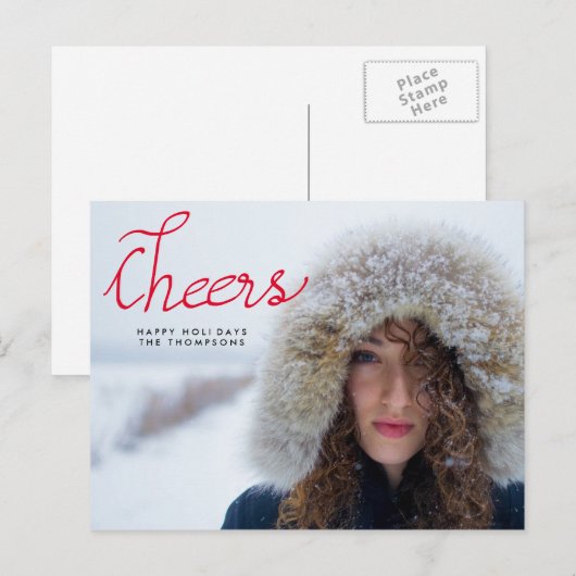 Cheers Modern Handgeschreven Rode Manuscript Foto Briefkaart (Voorkant / Achterkant)