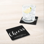 'Cheers' Modern Script Black Wedding Kartonnen Onderzetters (Insitu)
