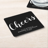 'Cheers' Modern Script Black Wedding Kartonnen Onderzetters (Schuin)