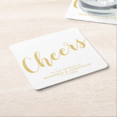 'Cheers' Modern Script Gold Wedding Kartonnen Onderzetters (Schuin)
