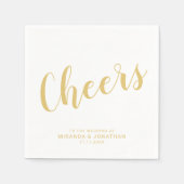 'Cheers' Modern Script Gold Wedding Servet (Voorkant)