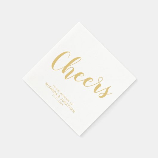 'Cheers' Modern Script Gold Wedding Servet (Hoek)