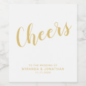 'Cheers' Modern Script Gold Wedding Wijn Etiket (Enkel label)