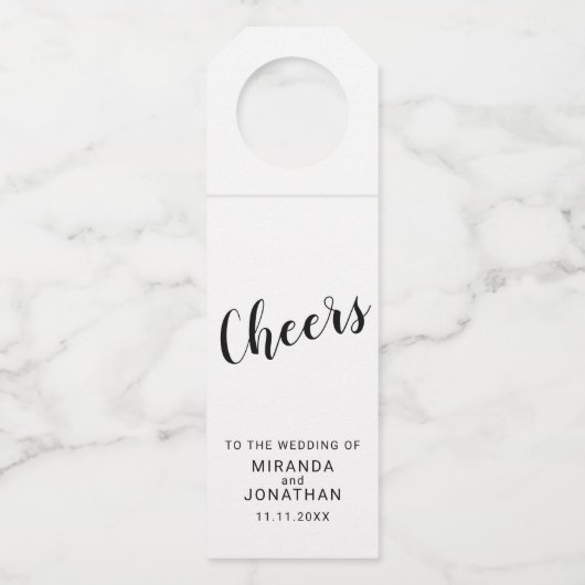 'Cheers' Modern Script Rustic Wedding Flessenhanger (Voorkant)