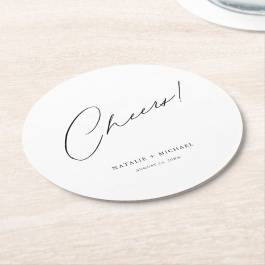Cheers Modern Unieke Aangepaste bruiloft Ronde Kartonnen Onderzetter (Gebogen)