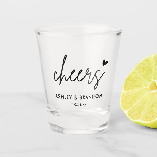 Cheers Modern Wedding Party Favor Shot Glass Glas (Voorkant)