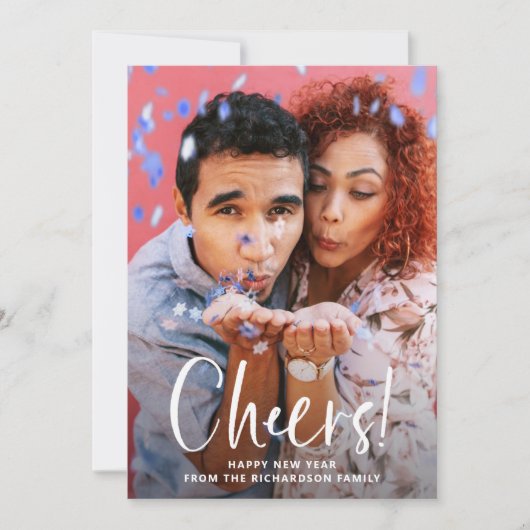 Cheers | Moderne typografie en foto Nieuwjaar Feestdagenkaart (Voorkant)