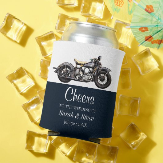 Cheers Motorcycle Vintage Trouwdatum Bruid Bruideg Blikjeskoeler (Insitu Zomer)