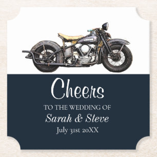 Cheers Motorcycle Vintage Trouwdatum Bruid Bruideg Kartonnen Onderzetters