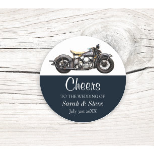 Cheers Motorcycle Vintage Trouwdatum Bruid Bruideg Ronde Sticker