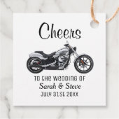 Cheers Motorcycle Wedding Date Bride Groom Bedankjes Labels (Achterkant)