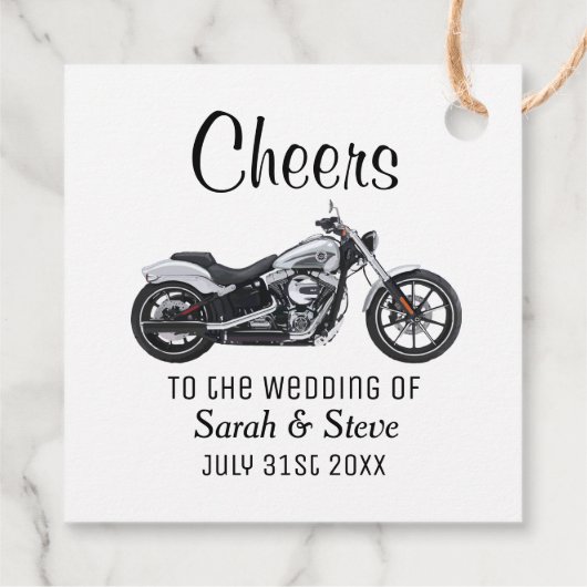 Cheers Motorcycle Wedding Date Bride Groom Bedankjes Labels (Achterkant)