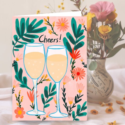 Cheers! Mousserende wijn Champagne Bloemen Gefelic Kaart