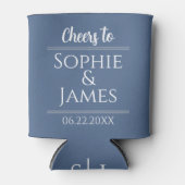 Cheers Mr & Mrs Dusty Blue Wedding Favor Blikjeskoeler (Voorkant)