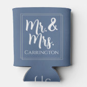 Cheers Mr & Mrs Dusty Blue Wedding Favor Blikjeskoeler (Achterkant)