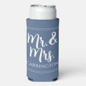 Cheers Mr & Mrs Dusty Blue Wedding Favor Seltzer Blikjeskoeler (Seltzer Achterkant)