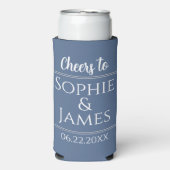 Cheers Mr & Mrs Dusty Blue Wedding Favor Seltzer Blikjeskoeler (Seltzer Voorkant)