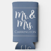 Cheers Mr & Mrs Dusty Blue Wedding Favor Seltzer Blikjeskoeler (Achterkant)