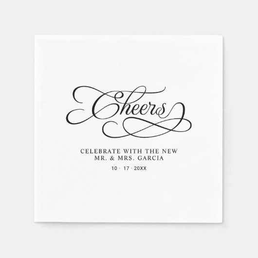 Cheers Mr & Mrs Elegant Wedding Calligraphy Black  Servet (Voorkant)