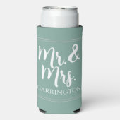 Cheers Mr & Mrs Sage Green Wedding Favor Seltzer Blikjeskoeler (Seltzer Achterkant)