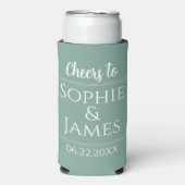 Cheers Mr & Mrs Sage Green Wedding Favor Seltzer Blikjeskoeler (Seltzer Voorkant)