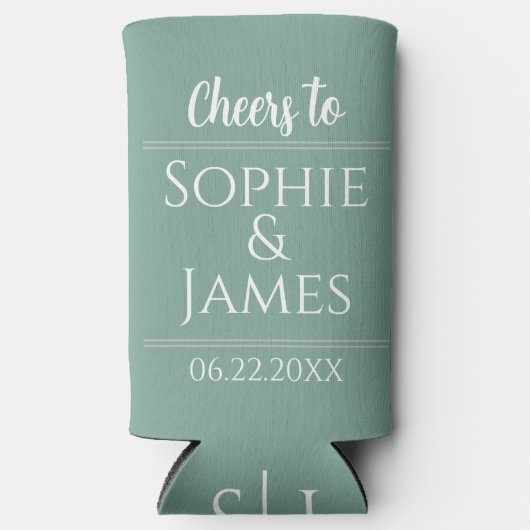 Cheers Mr & Mrs Sage Green Wedding Favor Seltzer Blikjeskoeler (Voorkant)