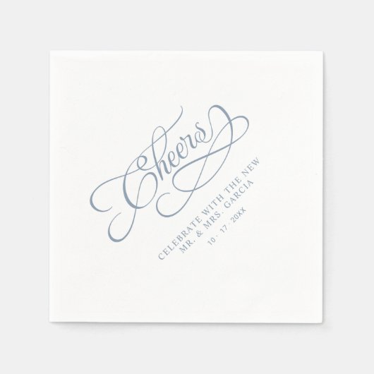 Cheers Mr & Mrs Wedding Calligrafie Dusty Blue Servet (Voorkant)