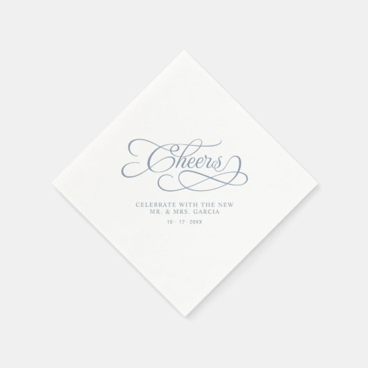 Cheers Mr & Mrs Wedding Calligrafie Dusty Blue Servet (Hoek)