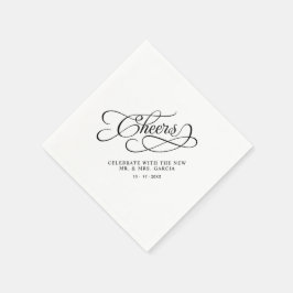 Cheers Mr & Mrs Wedding Calligraphy Black & White Servet