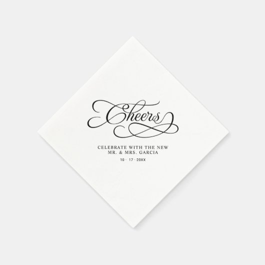 Cheers Mr & Mrs Wedding Calligraphy Black & White Servet (Hoek)