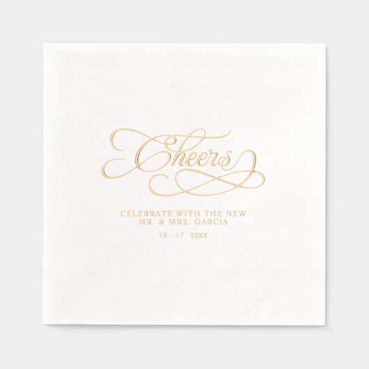 Cheers Mr. & Mrs. Wedding Calligraphy Gold Folie Servetten (Voorkant)